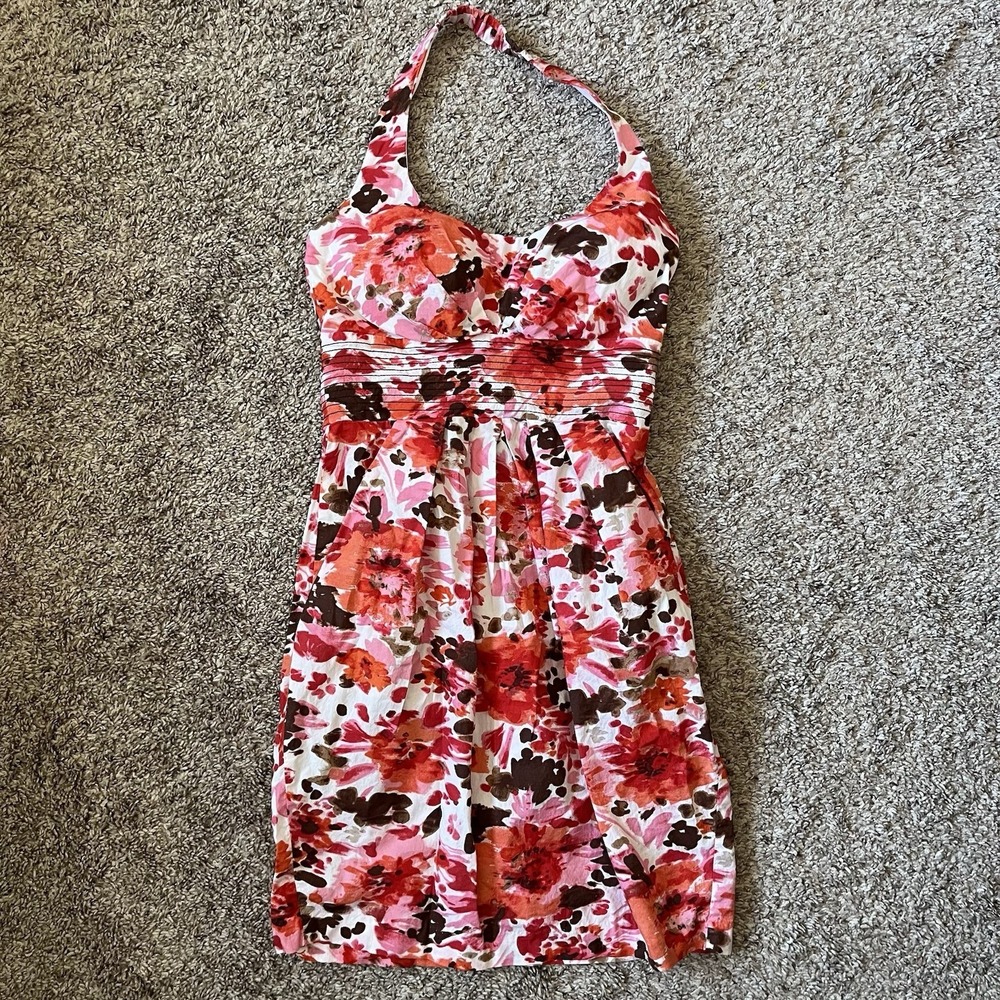 B Darlin Dress Red Floral Halter Sleeveless Size 5/6 Juniors
